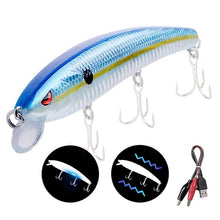 Load image into Gallery viewer, 12.5cm 26g Jerkbait Electric Vibration LED Fishing Light Attractant Lure Twitching Bait Rechargeable Lures Wobblers Minnow Bass