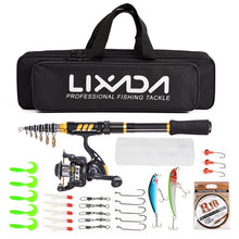 Load image into Gallery viewer, Lixada Telescopic Fishing Rod Reel  Combo Full Kit Fishing Rod Gear +Spinning Reel+ Line Lures Hooks with Bag for vara de pesca