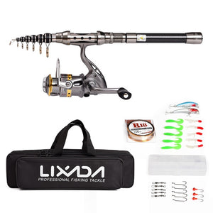 Lixada Telescopic Fishing Rod Reel  Combo Full Kit Fishing Rod Gear +Spinning Reel+ Line Lures Hooks with Bag for vara de pesca