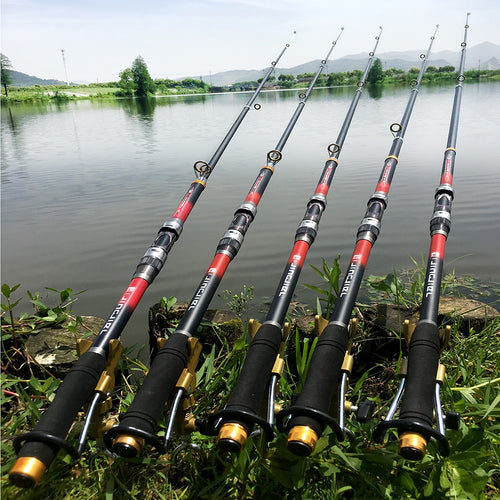 Super Hard Telescopic Fishing Rod 99% Carbon Fiber 2.1-3.6M Carbon Spinning Pole Sea Fishing Stick Metal Ring