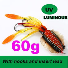 Load image into Gallery viewer, SUNMILE Fishing Soft Lure 20g/60g/80g/100g/120g/150g 15cmm/20cm Luminous/UV Squid Jig Fishing Lures For Sea Fishing Wobbler Bait