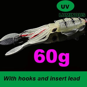 SUNMILE Fishing Soft Lure 20g/60g/80g/100g/120g/150g 15cmm/20cm Luminous/UV Squid Jig Fishing Lures For Sea Fishing Wobbler Bait