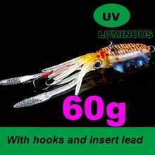 Load image into Gallery viewer, SUNMILE Fishing Soft Lure 20g/60g/80g/100g/120g/150g 15cmm/20cm Luminous/UV Squid Jig Fishing Lures For Sea Fishing Wobbler Bait