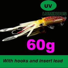 Load image into Gallery viewer, SUNMILE Fishing Soft Lure 20g/60g/80g/100g/120g/150g 15cmm/20cm Luminous/UV Squid Jig Fishing Lures For Sea Fishing Wobbler Bait