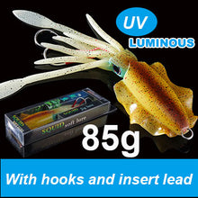 Load image into Gallery viewer, SUNMILE Fishing Soft Lure 20g/60g/80g/100g/120g/150g 15cmm/20cm Luminous/UV Squid Jig Fishing Lures For Sea Fishing Wobbler Bait