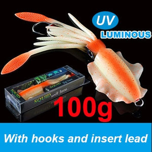 SUNMILE Fishing Soft Lure 20g/60g/80g/100g/120g/150g 15cmm/20cm Luminous/UV Squid Jig Fishing Lures For Sea Fishing Wobbler Bait