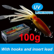 Load image into Gallery viewer, SUNMILE Fishing Soft Lure 20g/60g/80g/100g/120g/150g 15cmm/20cm Luminous/UV Squid Jig Fishing Lures For Sea Fishing Wobbler Bait