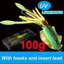 Load image into Gallery viewer, SUNMILE Fishing Soft Lure 20g/60g/80g/100g/120g/150g 15cmm/20cm Luminous/UV Squid Jig Fishing Lures For Sea Fishing Wobbler Bait