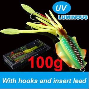 SUNMILE Fishing Soft Lure 20g/60g/80g/100g/120g/150g 15cmm/20cm Luminous/UV Squid Jig Fishing Lures For Sea Fishing Wobbler Bait