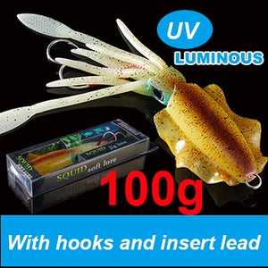 SUNMILE Fishing Soft Lure 20g/60g/80g/100g/120g/150g 15cmm/20cm Luminous/UV Squid Jig Fishing Lures For Sea Fishing Wobbler Bait