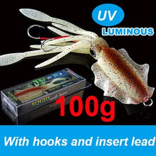 Load image into Gallery viewer, SUNMILE Fishing Soft Lure 20g/60g/80g/100g/120g/150g 15cmm/20cm Luminous/UV Squid Jig Fishing Lures For Sea Fishing Wobbler Bait