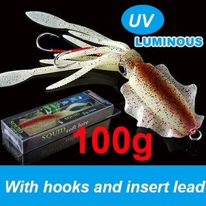 SUNMILE Fishing Soft Lure 20g/60g/80g/100g/120g/150g 15cmm/20cm Luminous/UV Squid Jig Fishing Lures For Sea Fishing Wobbler Bait