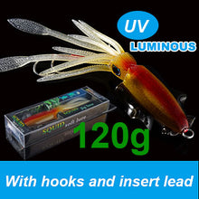 Load image into Gallery viewer, SUNMILE Fishing Soft Lure 20g/60g/80g/100g/120g/150g 15cmm/20cm Luminous/UV Squid Jig Fishing Lures For Sea Fishing Wobbler Bait