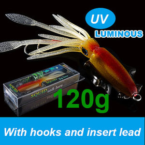 SUNMILE Fishing Soft Lure 20g/60g/80g/100g/120g/150g 15cmm/20cm Luminous/UV Squid Jig Fishing Lures For Sea Fishing Wobbler Bait