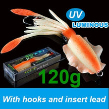 Load image into Gallery viewer, SUNMILE Fishing Soft Lure 20g/60g/80g/100g/120g/150g 15cmm/20cm Luminous/UV Squid Jig Fishing Lures For Sea Fishing Wobbler Bait