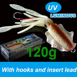 SUNMILE Fishing Soft Lure 20g/60g/80g/100g/120g/150g 15cmm/20cm Luminous/UV Squid Jig Fishing Lures For Sea Fishing Wobbler Bait