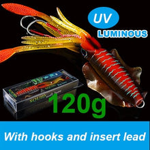 Load image into Gallery viewer, SUNMILE Fishing Soft Lure 20g/60g/80g/100g/120g/150g 15cmm/20cm Luminous/UV Squid Jig Fishing Lures For Sea Fishing Wobbler Bait