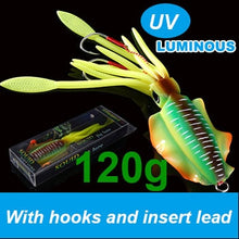 Load image into Gallery viewer, SUNMILE Fishing Soft Lure 20g/60g/80g/100g/120g/150g 15cmm/20cm Luminous/UV Squid Jig Fishing Lures For Sea Fishing Wobbler Bait