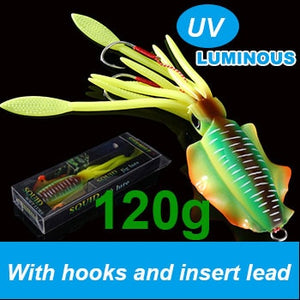 SUNMILE Fishing Soft Lure 20g/60g/80g/100g/120g/150g 15cmm/20cm Luminous/UV Squid Jig Fishing Lures For Sea Fishing Wobbler Bait