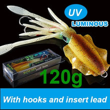 Load image into Gallery viewer, SUNMILE Fishing Soft Lure 20g/60g/80g/100g/120g/150g 15cmm/20cm Luminous/UV Squid Jig Fishing Lures For Sea Fishing Wobbler Bait