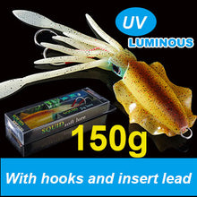 Load image into Gallery viewer, SUNMILE Fishing Soft Lure 20g/60g/80g/100g/120g/150g 15cmm/20cm Luminous/UV Squid Jig Fishing Lures For Sea Fishing Wobbler Bait