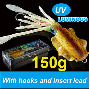 SUNMILE Fishing Soft Lure 20g/60g/80g/100g/120g/150g 15cmm/20cm Luminous/UV Squid Jig Fishing Lures For Sea Fishing Wobbler Bait