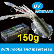 Load image into Gallery viewer, SUNMILE Fishing Soft Lure 20g/60g/80g/100g/120g/150g 15cmm/20cm Luminous/UV Squid Jig Fishing Lures For Sea Fishing Wobbler Bait