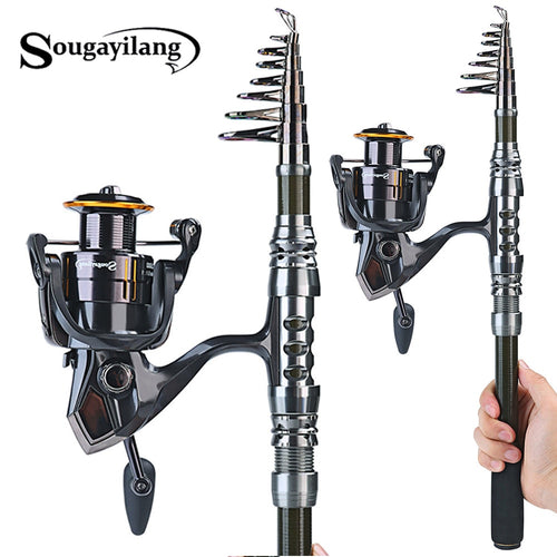 Sougayilang 1.8- 3.0m Carbon Telescopic Carp Fishing Rod Sets and 14BB Metal Spoon Reel  Lure Spinning Fishing Reel Pesca