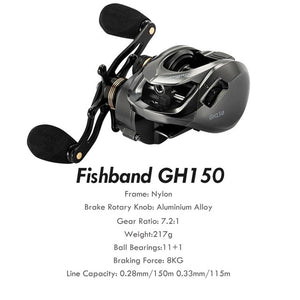 Fishband Baitcast Reel GH100 GH150 7.2:1 Carp Bait Cast Casting Carbon Fishing Reel For trout perch tilapia Bass Fishing Tackle