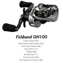 Load image into Gallery viewer, Fishband Baitcast Reel GH100 GH150 7.2:1 Carp Bait Cast Casting Carbon Fishing Reel For trout perch tilapia Bass Fishing Tackle