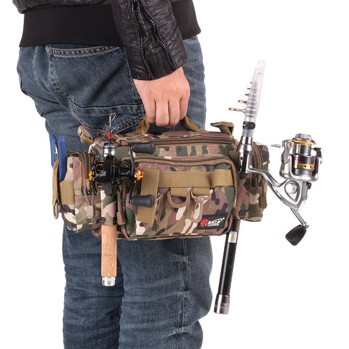 Fishing Bag Multifunctional Camouflage Fishing Tackle Bag Carp Fish Rod Waist Bag Bait Box Pouch Polyester Case Pack For Pesca