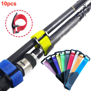 10pcs Nylon Fixing Tie Pole Reusable Anti-slip Magic Sticker Fishing Rod Band Wrap Tool Strap Adjustable Belt Outdoor Portable