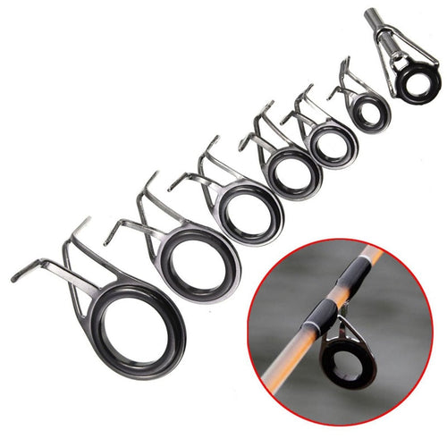 New 7PCS Oval Fishing Rod Eyes Guides Line Rings Pole Repair Kit 5-18mm Dia Set