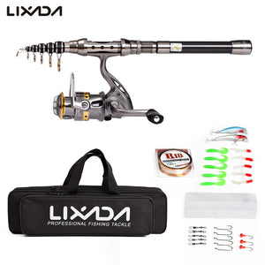 Lixada Telescopic Fishing Rod Reel  Combo Full Kit Fishing Rod Gear +Spinning Reel+ Line Lures Hooks with Bag for vara de pesca