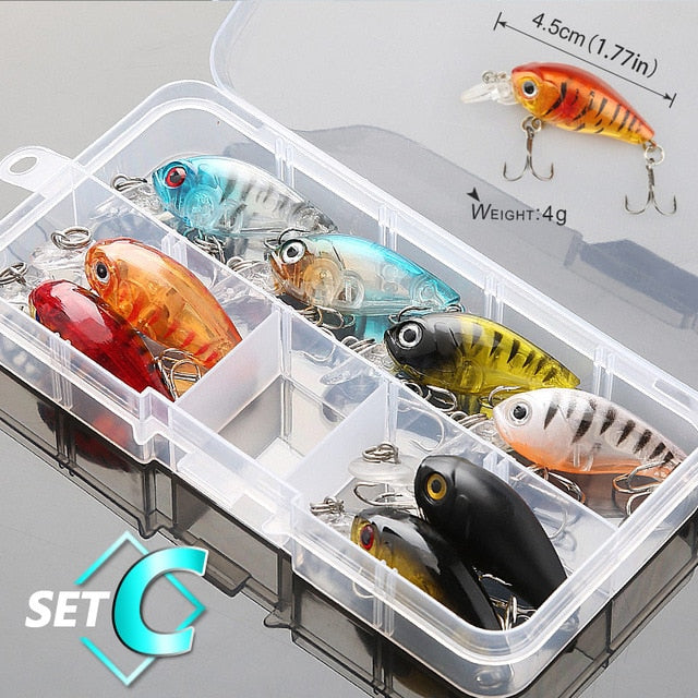 DONQL 5/8/10pcs Mixed Colors Fishing Lure Set Minnow Baits Kit Wobbler Crankbaits with Box Treble Hooks Fishing Tackle hard Bait