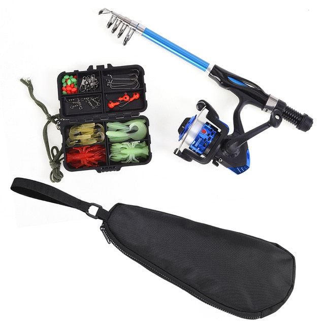 Blusea Fishing Rod Reel Combo Full Kit 1.3m Telescopic Fishing Rod Spinning Reel Set with Hooks Lures Barrel Swivels Storage Bag