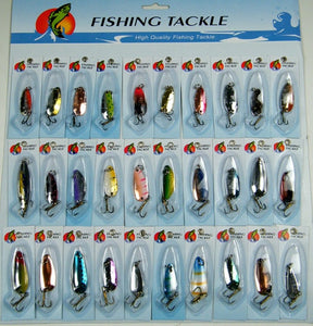 30Pcs/set Assorted Fishing Lures CrankBait Laser Spinners Spoon Fishing Tackle Treble Hook Lure Spinner Metal Fishing Wobblers