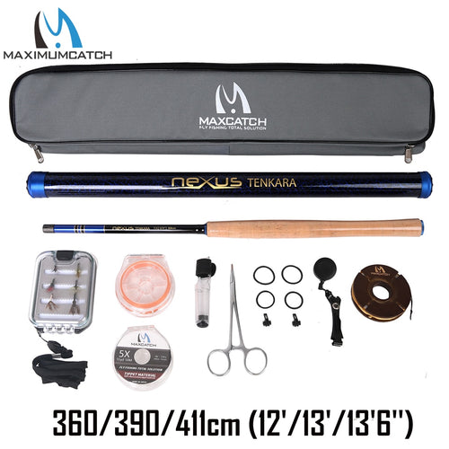 Maxcatch Tenkara Fly Rod Combo & Accessory Complete Kit Fishing Leader Line Flies Carry Case 12'/13/13'6''