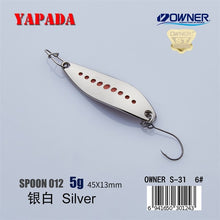 Load image into Gallery viewer, YAPADA Spoon 012 New Leech 5g/45mm 7.5g/51mm OWNER Single Hook Multicolor Zinc alloy Metal Small Spoon Fishing Lures Trout