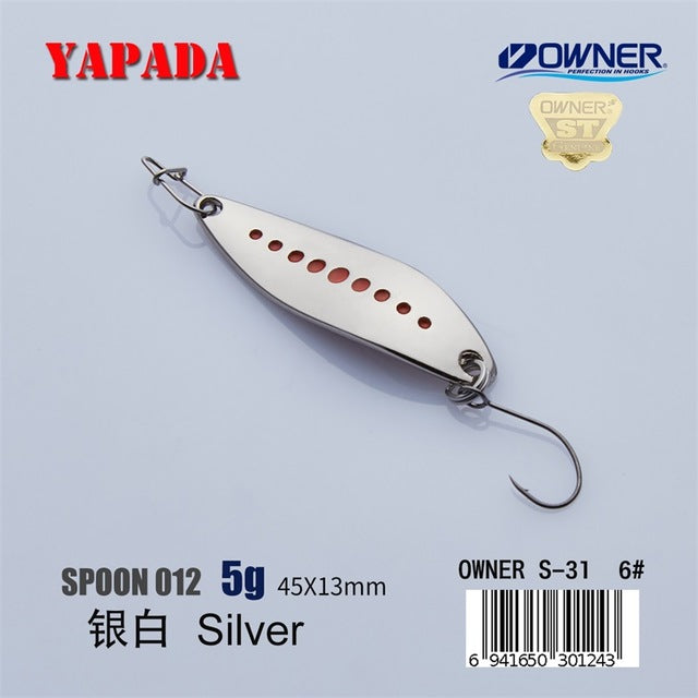 YAPADA Spoon 012 New Leech 5g/45mm 7.5g/51mm OWNER Single Hook Multicolor Zinc alloy Metal Small Spoon Fishing Lures Trout