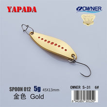 Load image into Gallery viewer, YAPADA Spoon 012 New Leech 5g/45mm 7.5g/51mm OWNER Single Hook Multicolor Zinc alloy Metal Small Spoon Fishing Lures Trout