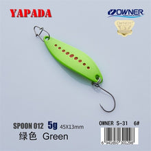 Load image into Gallery viewer, YAPADA Spoon 012 New Leech 5g/45mm 7.5g/51mm OWNER Single Hook Multicolor Zinc alloy Metal Small Spoon Fishing Lures Trout