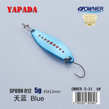 Load image into Gallery viewer, YAPADA Spoon 012 New Leech 5g/45mm 7.5g/51mm OWNER Single Hook Multicolor Zinc alloy Metal Small Spoon Fishing Lures Trout