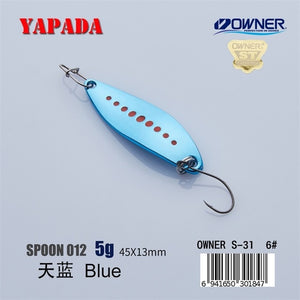 YAPADA Spoon 012 New Leech 5g/45mm 7.5g/51mm OWNER Single Hook Multicolor Zinc alloy Metal Small Spoon Fishing Lures Trout