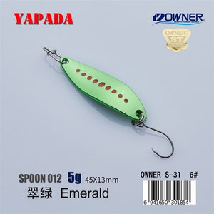 YAPADA Spoon 012 New Leech 5g/45mm 7.5g/51mm OWNER Single Hook Multicolor Zinc alloy Metal Small Spoon Fishing Lures Trout