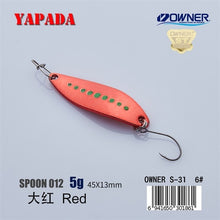 Load image into Gallery viewer, YAPADA Spoon 012 New Leech 5g/45mm 7.5g/51mm OWNER Single Hook Multicolor Zinc alloy Metal Small Spoon Fishing Lures Trout