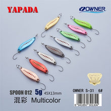 Load image into Gallery viewer, YAPADA Spoon 012 New Leech 5g/45mm 7.5g/51mm OWNER Single Hook Multicolor Zinc alloy Metal Small Spoon Fishing Lures Trout