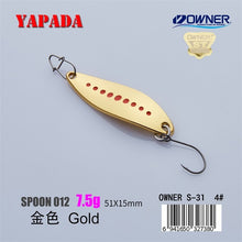 Load image into Gallery viewer, YAPADA Spoon 012 New Leech 5g/45mm 7.5g/51mm OWNER Single Hook Multicolor Zinc alloy Metal Small Spoon Fishing Lures Trout