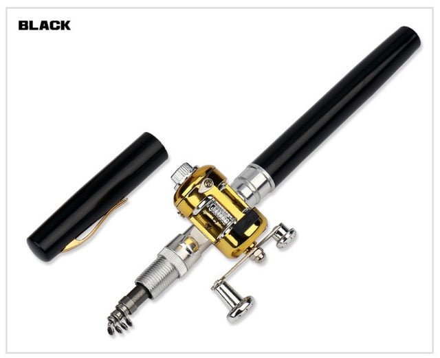 Outdoor Stream Portable Pocket Telescopic Mini Fishing Rod Pole Pen Shape Folded River Lake Fishing Rod With Reel Wheel