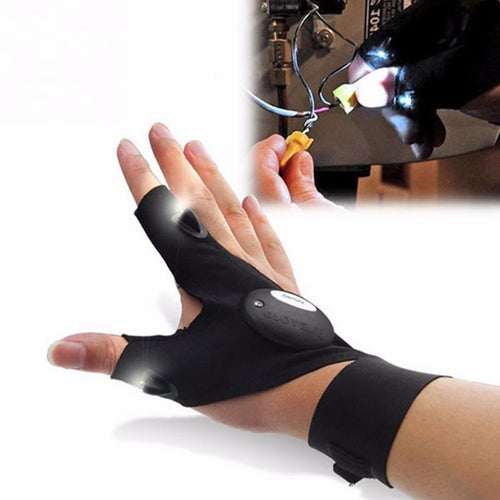 2019 New Black Outdoor Fishing Magic Strap Fingerless Glove LED Flashlight Torch Cover Survival Camping Hiking Rescue Tool